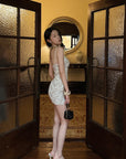 Hydrae Ivory Floral Lace Ruched Bodycon Camisole Mini Dress