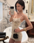 Hydrae Ivory Floral Lace Ruched Bodycon Camisole Mini Dress