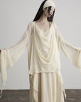 DOINDULGE Sheer Draped Wrap Longline Cardigan