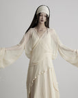 DOINDULGE Sheer Draped Wrap Longline Cardigan