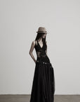 DOINDULGE Hand-Braided Belt Crinkled Maxi Skirt