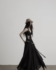DOINDULGE Hand-Braided Belt Crinkled Maxi Skirt