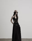 DOINDULGE Hand-Braided Belt Crinkled Maxi Skirt