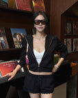 Hydrae Cropped Zip Hoodie & Lace Trim Shorts Set