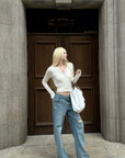 Rase le sol Openwork Pointelle Knit Button-Front Slim Long Sleeve Cardigan