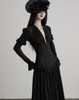 DOINDULGE Deep V Corset Waist Pleated Maxi Dress