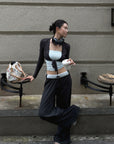 Hydrae Contrast Foldover Waist Drawstring Low Rise Wide Leg Pants