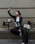Hydrae 딥 V넥 타이 프론트 니트 탑