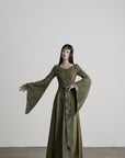DOINDULGE Patchwork Bell Sleeve Belted Maxi Dress
