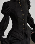 DOINDULGE Victorian High-Neck Puff-Sleeve Blouse