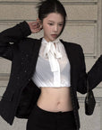 Hydrae Sequin Tweed Sculpted-Waist Deep V-Neck Tailored Fit Blazer