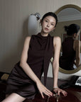 Hydrae Sculpted Drape High-Neck Scarf Detail Sleeveless Top