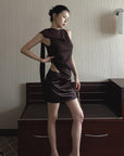Hydrae Glossy Satin High Waist Asymmetric Mini Skirt