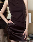 Hydrae Glossy Satin High Waist Asymmetric Mini Skirt