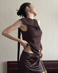 Hydrae Glossy Satin High Waist Asymmetric Mini Skirt