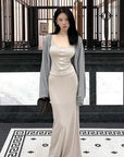 Hydrae Soft Sheer Knit Camisole & Low-Rise Floor-Length Column Skirt Two-Piece Set