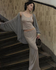 Hydrae Soft Sheer Knit Camisole & Low-Rise Floor-Length Column Skirt Two-Piece Set