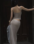 Hydrae Soft Sheer Knit Camisole & Low-Rise Floor-Length Column Skirt Two-Piece Set
