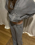 Rase le sol Sweat à capuche zippé imprimé & Ensemble pantalon de survêtement à jambe large