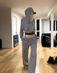 Rase le sol Sweat à capuche zippé imprimé & Ensemble pantalon de survêtement à jambe large