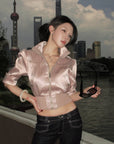 Hydrae Satin Gathered Cropped Zip Jacket