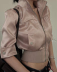 Hydrae Satin Gathered Cropped Zip Jacket