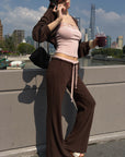 Hydrae Contrast Waist Low-Rise Flared Pants & Cropped Bolero Cardigan Set