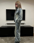 Rase le sol Veste en jean délavée & Ensemble pantalon large