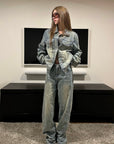 Rase le sol Veste en jean délavée & Ensemble pantalon large