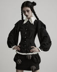 DOINDULGE Contrast Collar Puff Sleeve Blouse