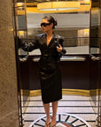 ROVENTE Faux Leather Tailored Blazer & Pencil Skirt Set