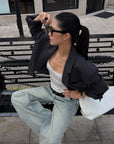 ROVENTE Sculpted Shoulder Cropped Blazer