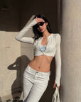 ROVENTE Low-Rise Slim Fit White Denim Flare Jeans
