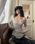 WARDEN EDGE Raw Seam Wool Layered Scoop Neck Long Sleeve Top