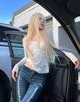Rase le sol Ribbed V-Neck Graphic Knit Top