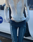 Rase le sol Ribbed V-Neck Graphic Knit Top
