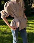 Rase le sol Belted Double-Breasted Sculpted Trench Jacket