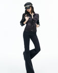 IAMXIAA Sequin-Pocket Knit Sleeve Denim Jacket