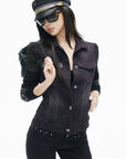 IAMXIAA Sequin-Pocket Knit Sleeve Denim Jacket