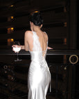 ROVENTE Lace-Trim Lace-Up Satin Maxi Dress