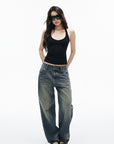 IAMXIAA Vintage Wash Grommet Baggy Jeans