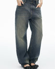 IAMXIAA Vintage Wash Grommet Baggy Jeans
