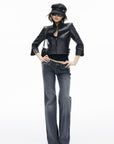 IAMXIAA Buckle-Neck Cropped Faux Leather Jacket