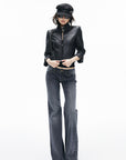 IAMXIAA Buckle-Neck Cropped Faux Leather Jacket