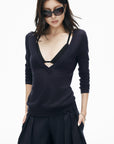 IAMXIAA Deep V-Neck Sheer Knit Sweater