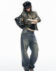 IAMXIAA Vintage Wash Grommet Baggy Jeans