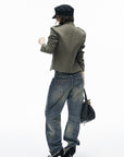 IAMXIAA Vintage Wash Grommet Baggy Jeans