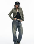 IAMXIAA Vintage Wash Grommet Baggy Jeans
