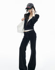 IAMXIAA Velour Zip-Up Hoodie & Wide-Leg Pants Set