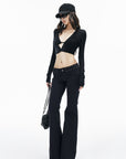 IAMXIAA Sheer V-Neck Cropped Knit Cardigan
